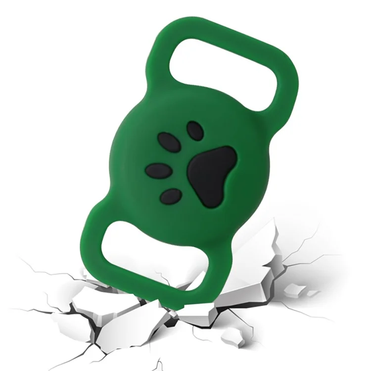 Größe L Schutzabdeckung für AirTag Pfötchenmuster Bluetooth-Tracker Hundehalsband Anti-Verlust-Silikonhülle - Schwarz