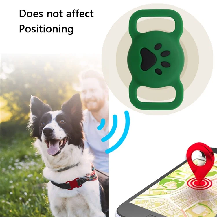 Größe L Schutzabdeckung für AirTag Pfötchenmuster Bluetooth-Tracker Hundehalsband Anti-Verlust-Silikonhülle - Schwarz