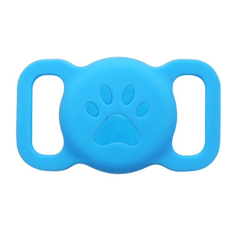 Size L Protective Cover for AirTag Paw Pattern Bluetooth-compatible Tracker Pet Collar Anti-lost Silicone Case - Blue