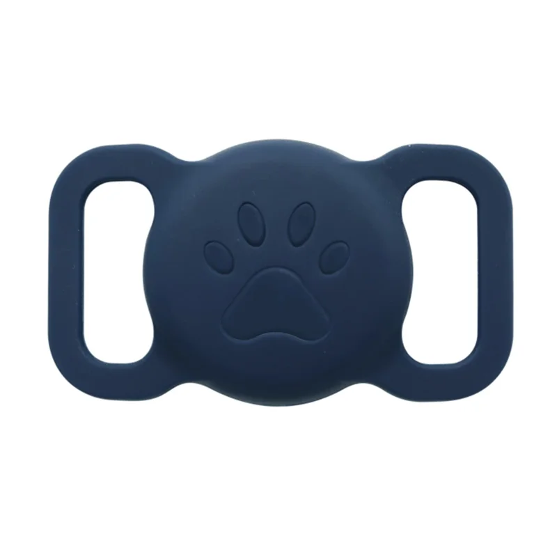 Size L Protective Cover for AirTag Paw Pattern Bluetooth-compatible Tracker Pet Collar Anti-lost Silicone Case - Midnight Blue