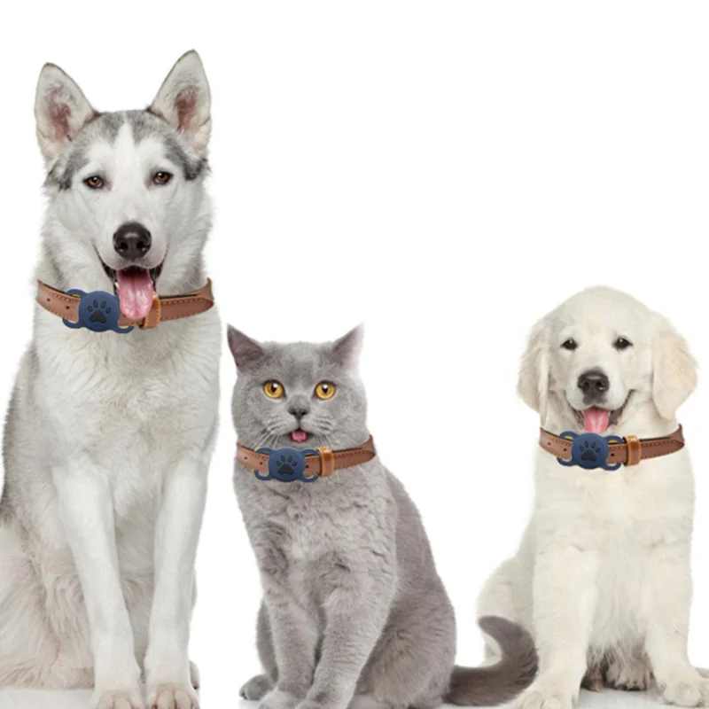 Size L Protective Cover for AirTag Paw Pattern Bluetooth-compatible Tracker Pet Collar Anti-lost Silicone Case - Midnight Blue