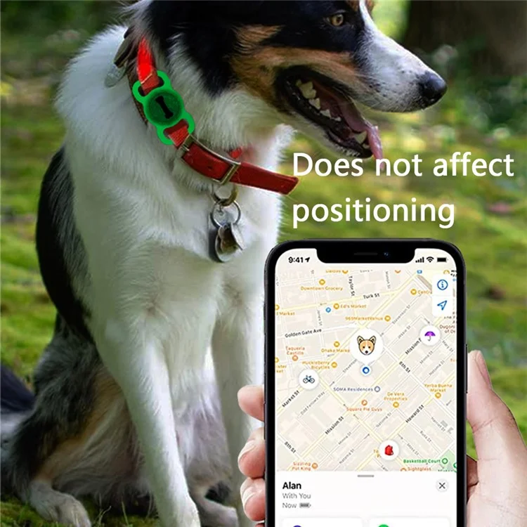 Größe L Bone Pattern Silikon Hülle für AirTag Bluetooth Tracker Haustierkragen Schutzhülle - Grün