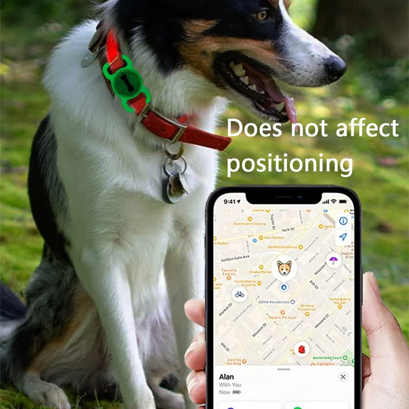 Size L Bone Pattern Silicone Cover for AirTag Bluetooth-compatible Tracker Pet Collar Protective Case - White