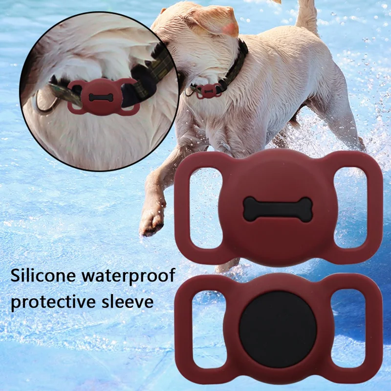 Size L Bone Pattern Silicone Cover for AirTag Bluetooth-compatible Tracker Pet Collar Protective Case - White