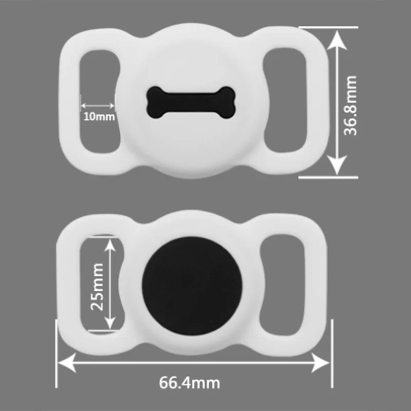 Size L Bone Pattern Silicone Cover for AirTag Bluetooth-compatible Tracker Pet Collar Protective Case - White