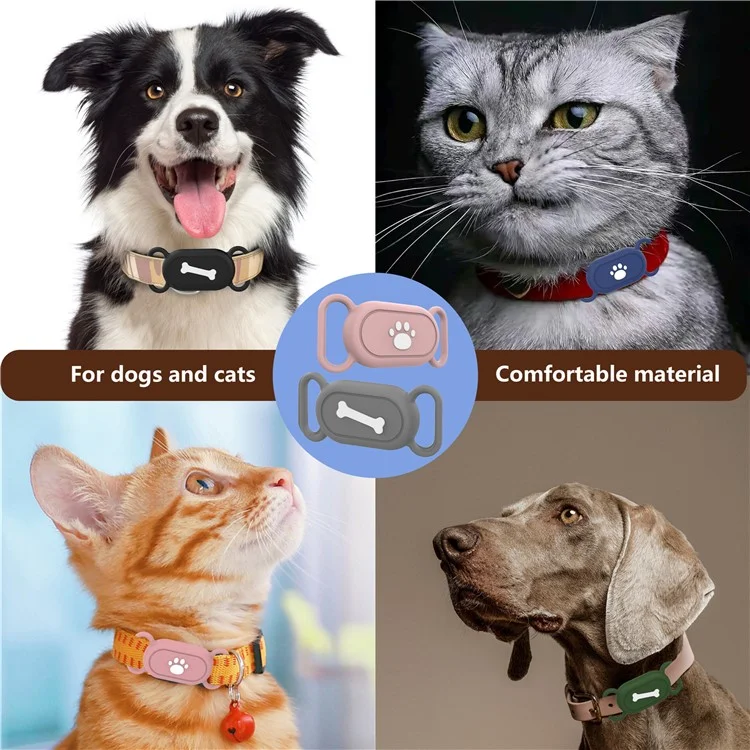 Étui en silicone pour Samsung Galaxy SmartTag 2 Boîtier de protection pour traqueur Bluetooth pour animaux de compagnie chien / chat - Motif patte / Bleu foncé