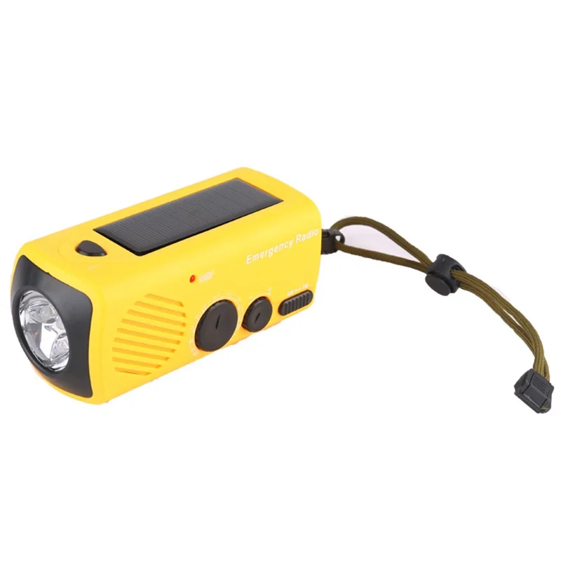 AZ-801 Multi-functional Outdoor Emergency LED Light Hand Crank Solar Power Radio Flashlight - Yellow