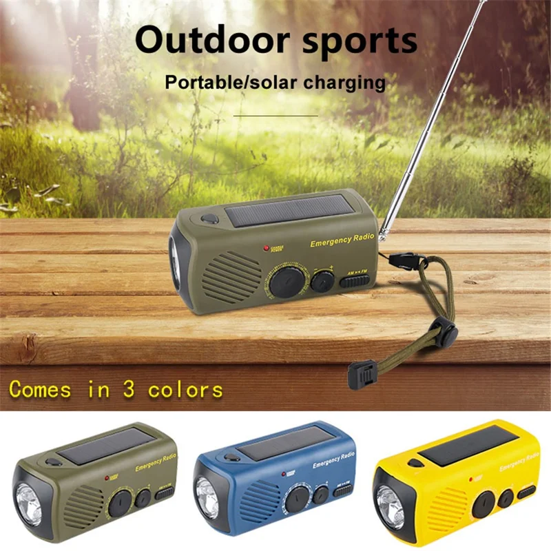 AZ-801 Multi-functional Outdoor Emergency LED Light Hand Crank Solar Power Radio Flashlight - Yellow