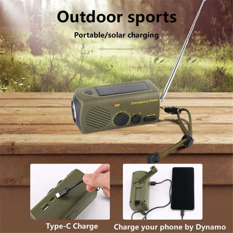 AZ-801 Multi-functional Outdoor Emergency LED Light Hand Crank Solar Power Radio Flashlight - Yellow