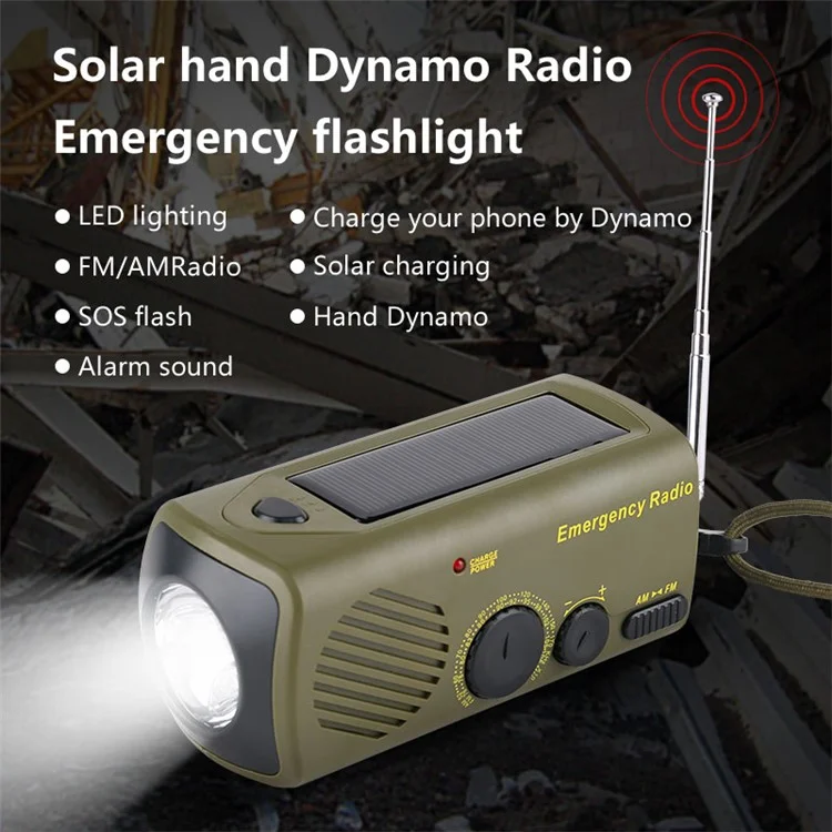 AZ-801 Multifunktionale Outdoor-Notfall-LED-Leuchte Handkurbel Solarstrom Radio Taschenlampe - Blau