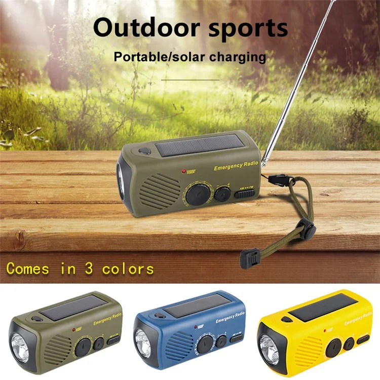 AZ-801 Multifunktionale Outdoor-Notfall-LED-Leuchte Handkurbel Solarstrom Radio Taschenlampe - Blau
