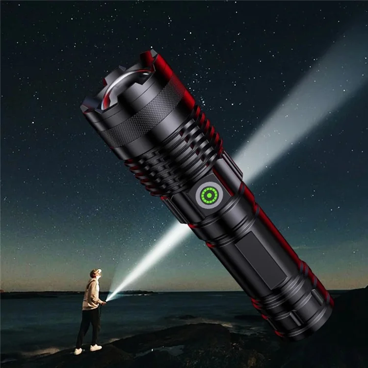 Torcia Tattica a LED Ricaricabile USB-C di Zoom Telescopico A55 Con Luce Laser Bianca