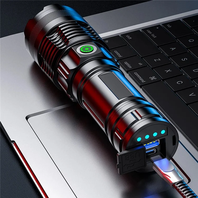 Torcia Tattica a LED Ricaricabile USB-C di Zoom Telescopico A55 Con Luce Laser Bianca