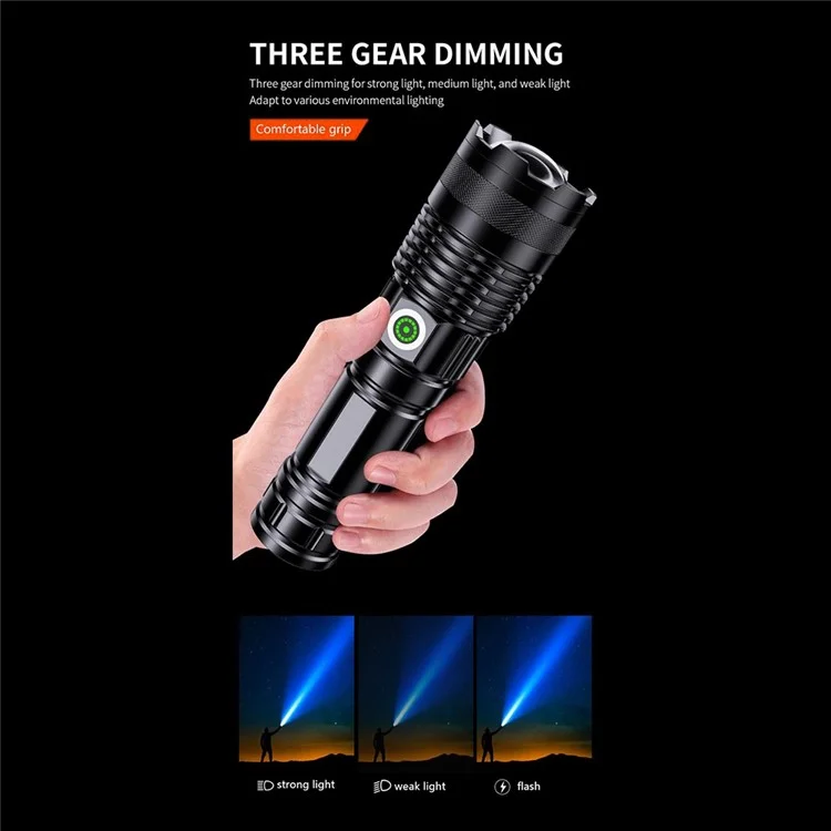 A55 Telescopic Zoom Flashlights USB-C Rechargeable LED Tactical Torch with White Laser Light