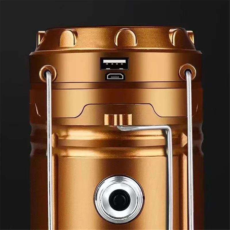 Solar Camping Light USB Charging LED Tent Lantern Lamp Phone Power Bank - Blue