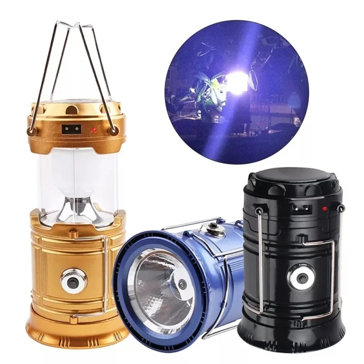 Solar Camping Light USB Charging LED Tent Lantern Lamp Phone Power Bank - Black