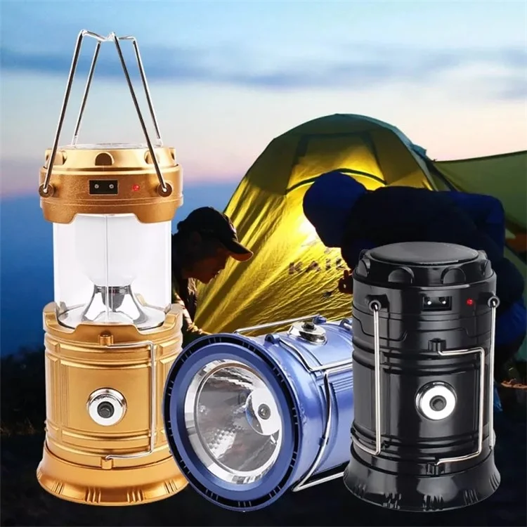 Solar Camping Light USB Charging LED Tent Lantern Lamp Phone Power Bank - Black