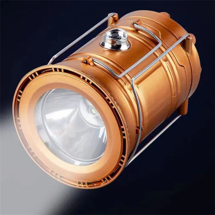 Solar Camping Light USB Charging LED Tent Lantern Lamp Phone Power Bank - Black