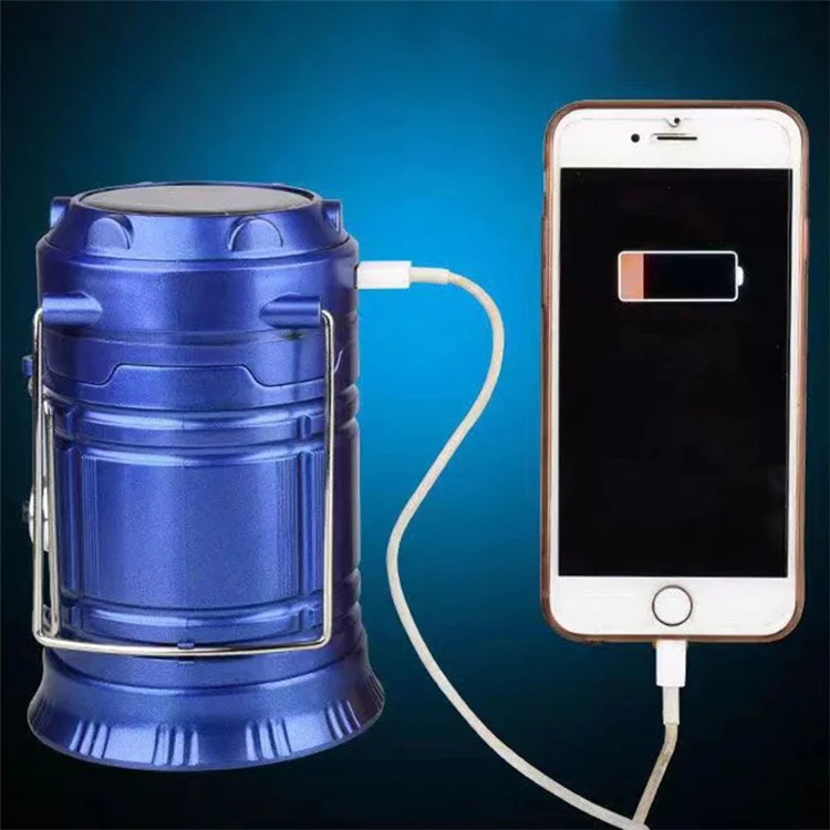 Solar Camping Light USB Charging LED Tent Lantern Lamp Phone Power Bank - Black