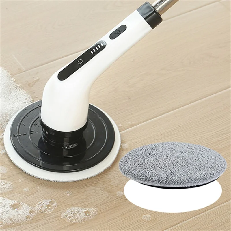 Long Handle Electric Spin Brush Cordless Shower Scrubber with 6 Replacement Heads - White