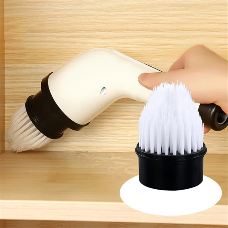 Long Handle Electric Spin Brush Cordless Shower Scrubber with 6 Replacement Heads - White