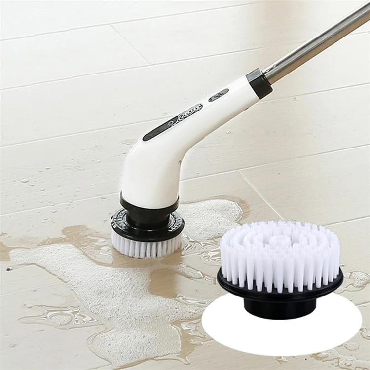 Long Handle Electric Spin Brush Cordless Shower Scrubber with 8 Replacement Heads - White