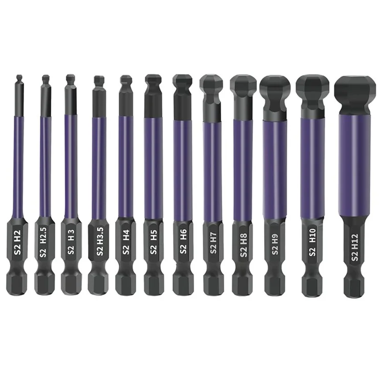 12 pièces de jeux de mèches de tournevis à embout boule hexagonal 1/4 pouce en acier allié S2