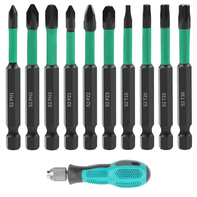 11Pcs / Set Magnetic Hex Shank Electric Drill Bits S2 Alloy Steel Phillips Pozidriv Torx Bits with Screwdriver Handle