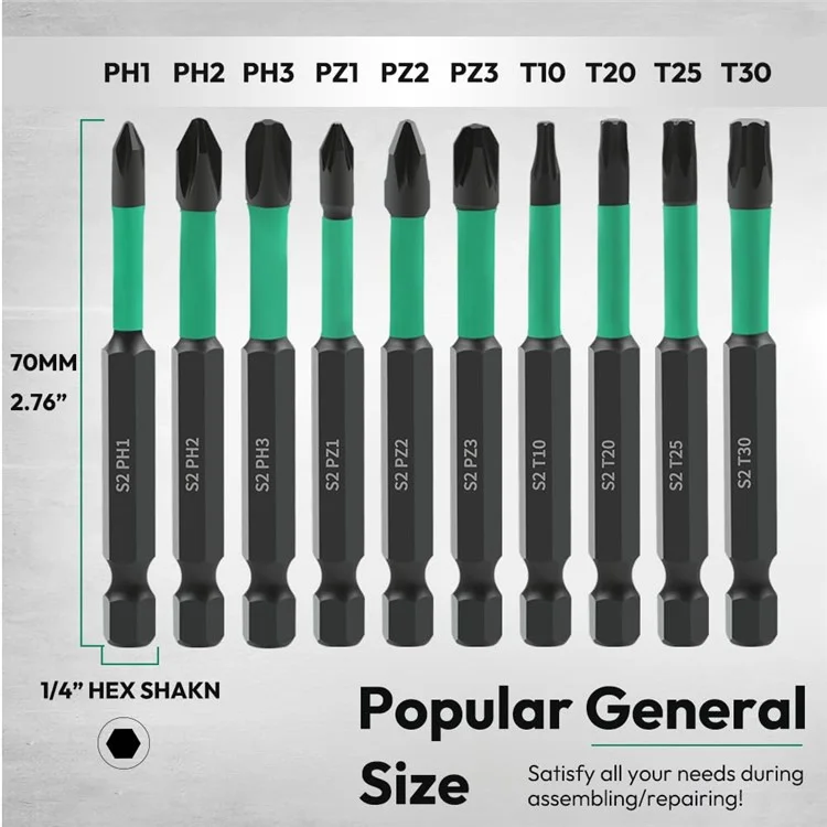 12Pcs / Set S2 Alloy Steel Phillips Pozidriv Torx Electric Drill Bits with Ratchet Wrench and Magnetic Bit Holder