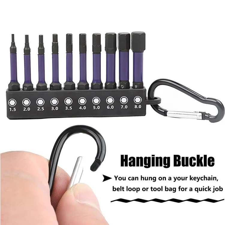 11Pcs / Set 50mm Hex Shank S2 Alloy Steel Screwdriver Bits with Magnetic Bit Holder
