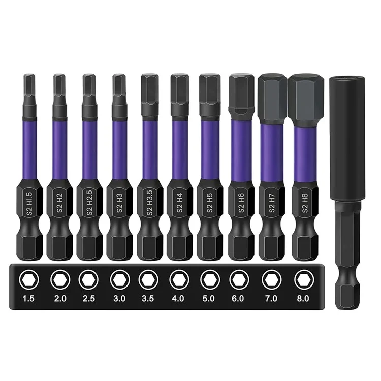 11Pcs / Set 50mm Hex Shank S2 Alloy Steel Screwdriver Bits with Magnetic Bit Holder