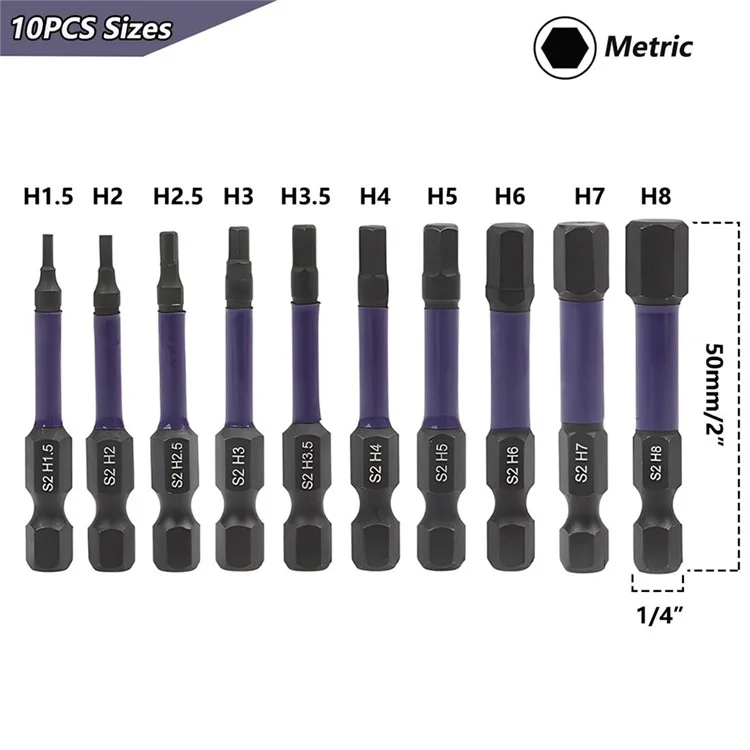 11Pcs / Set 50mm Hex Shank S2 Alloy Steel Screwdriver Bits with Magnetic Bit Holder