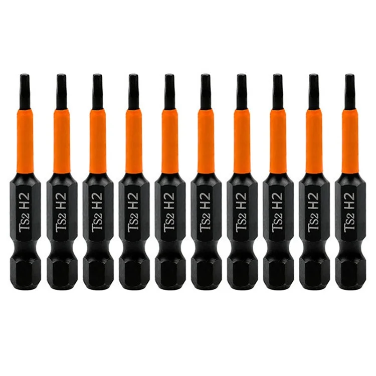 10 pièces de jeu de mèches de tournevis hexagonales de 50 mm H2 TS2 en acier, mèches magnétiques pour tournevis et perceuse électrique