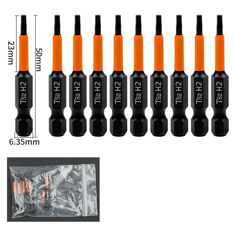 10 pièces de jeu de mèches de tournevis hexagonales de 50 mm H2 TS2 en acier, mèches magnétiques pour tournevis et perceuse électrique