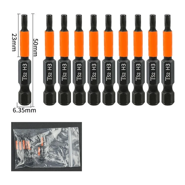10 embouts de tournevis hexagonaux de 50 mm H3 TS2 en acier magnétique pour tournevis et perceuses électriques
