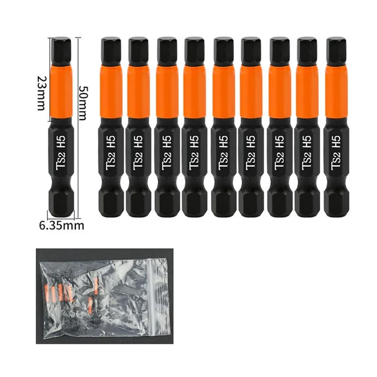 10PCS Hex Screwdriver Bit Set 50mm H5 TS2 Steel Magnetic Drill Bit for Electric Drill Screwdrivers
