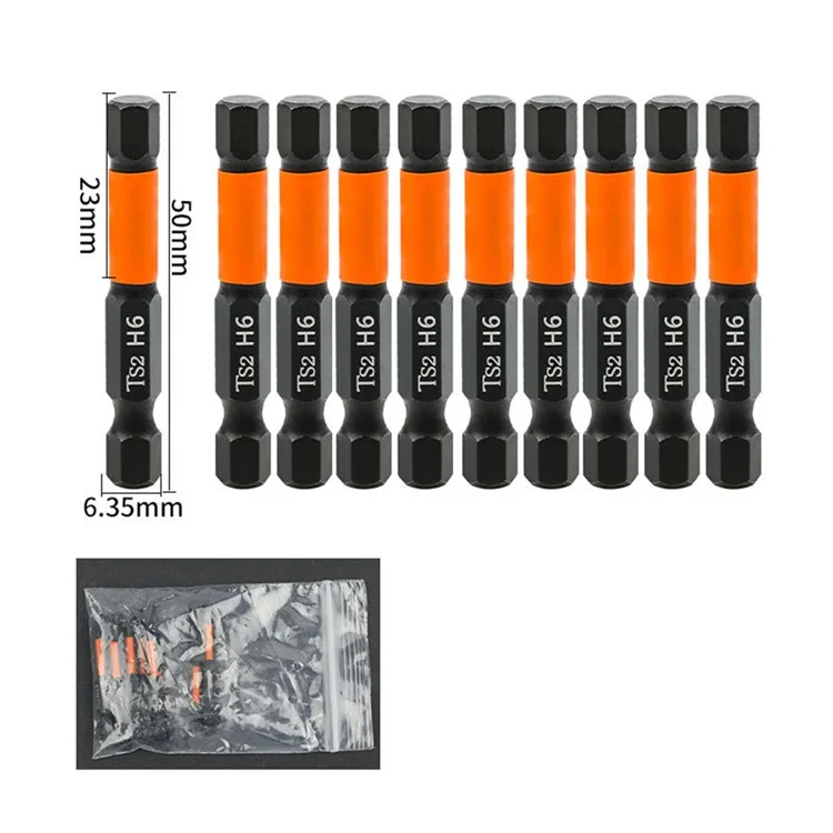 10 embouts de tournevis hexagonaux de 50 mm H6 TS2 en acier magnétique pour perceuses électriques et tournevis