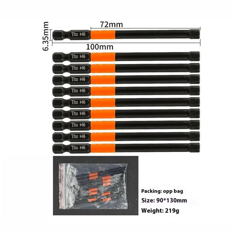 10PCS Hex Screwdriver Bit Set 100mm H6 TS2 Steel Magnetic Drill Bit for Electric Drill Screwdrivers