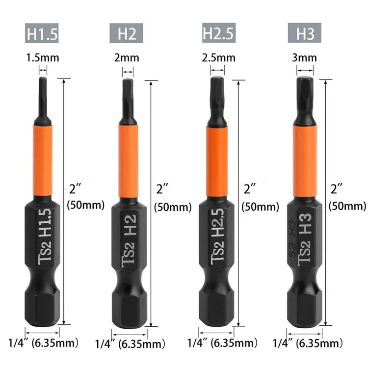 Set di 7 punte per cacciavite da 50 mm, con punte esagonali da 1,5 mm, 2 mm, 2,5 mm, 3 mm, 4 mm, 5 mm e 6 mm