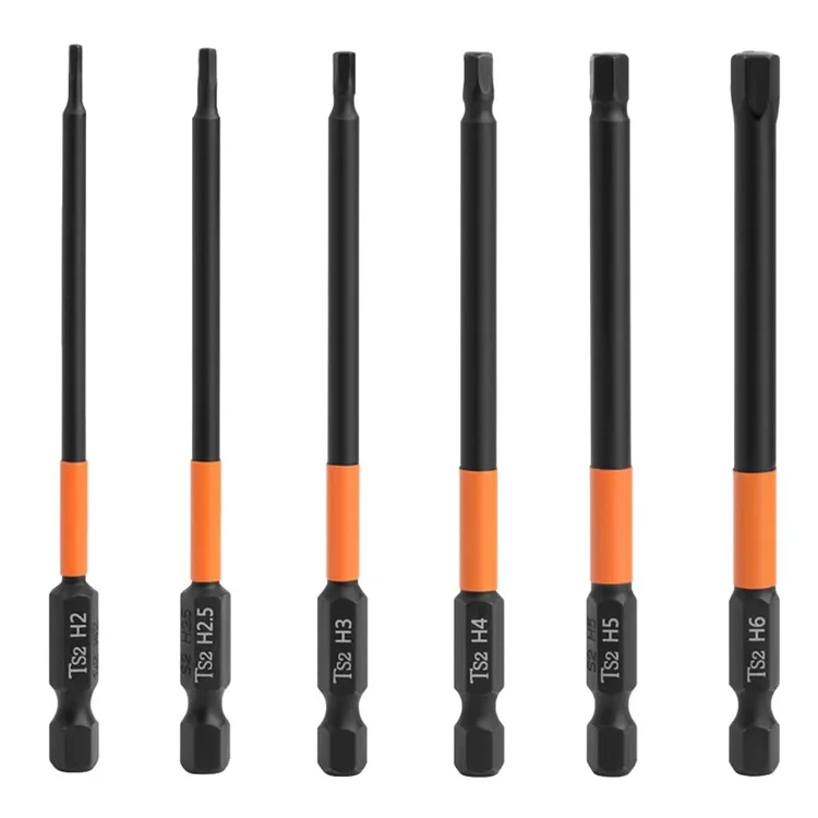 Conjunto de 6 pontas de chave de fenda com haste hexagonal de 100 mm H2, H2.5 H3 H4 H5 H6 TS2 em aço com imã