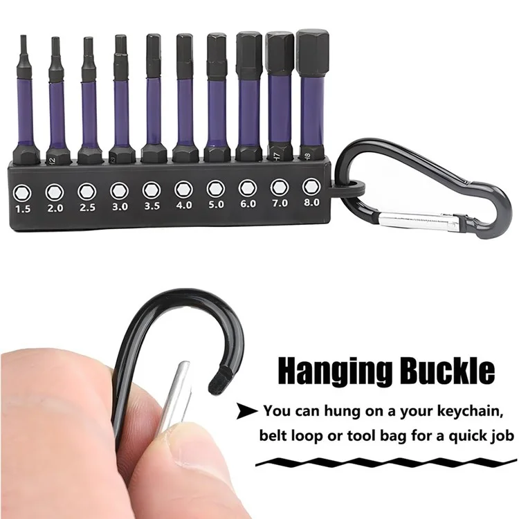 10Pcs  /  Set 50mm Rust Resistant S2 Alloy Steel Hex Shank Screwdriver Bits with Hanging Buckle