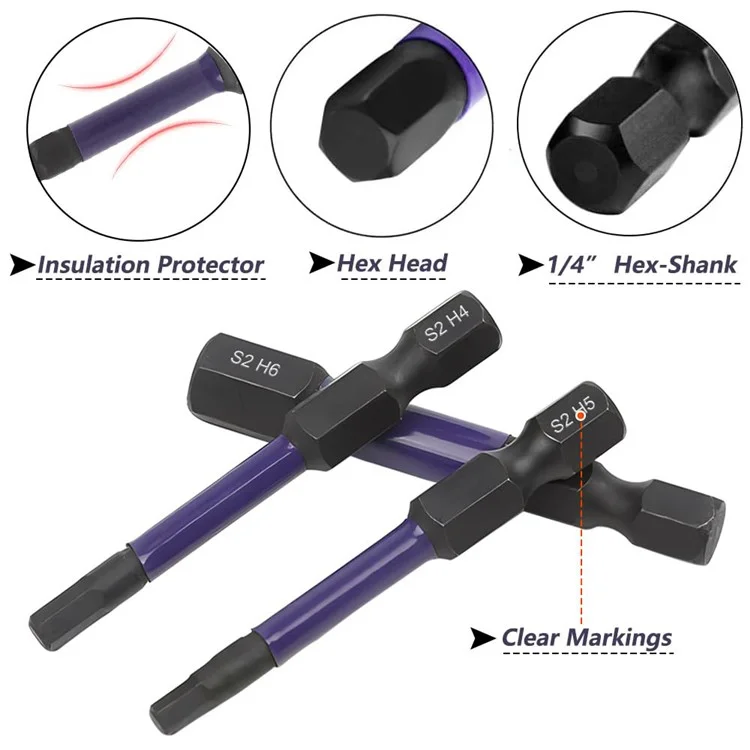 10Pcs  /  Set 50mm Rust Resistant S2 Alloy Steel Hex Shank Screwdriver Bits with Hanging Buckle