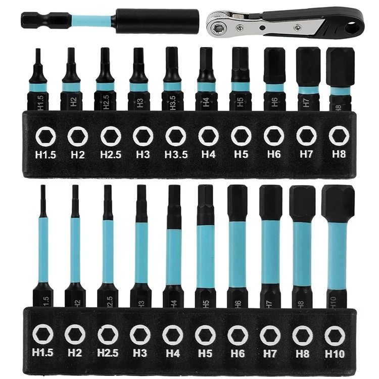 Ensemble de 22 pièces de douilles de tournevis magnétiques à tige hexagonale de 1/4 de pouce avec barre d'extension et mini-clé à cliquet