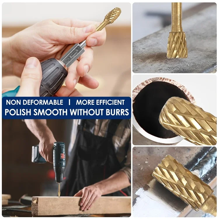 3-N6 64mm Titanium-Coated Double-Flute Carbide Rotary Burr File Grinding Drill Bit with 1 / 4" Hex Shank