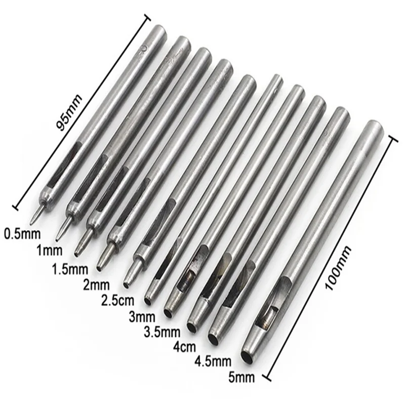 10Pcs / Set Leather Hole Punch Set Steel Round Belt Puncher DIY Leather Craft Tools