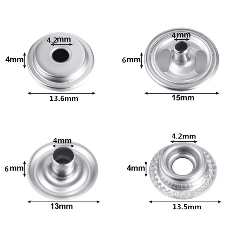 202Pcs DIY Metal Snap Fasteners 15mm Stainless Steel Press Studs for Leather / Canvas / Boat Covers / Upholstery