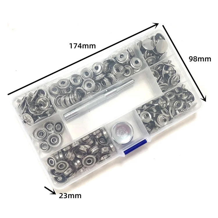 202Pcs DIY Metal Snap Fasteners 15mm Stainless Steel Press Studs for Leather / Canvas / Boat Covers / Upholstery