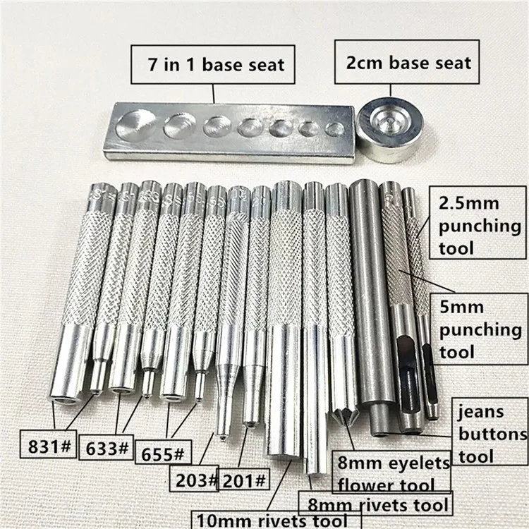 16Pcs / Set DIY Leather Craft Snap Fastener Rivet Metal Installation Tools for Sewing / Punching / Fixing