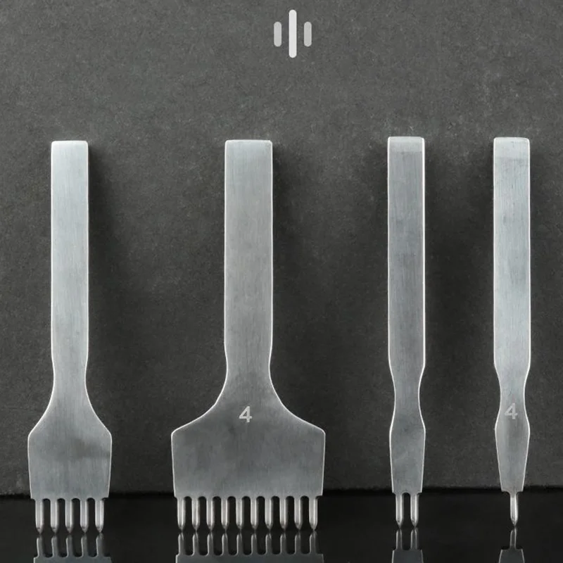 4Pcs DIY Leather Punch Tool Set 1 / 2 / 5 / 10 Tooth 4mm Spacing White Steel Diamond-Shape Chisel