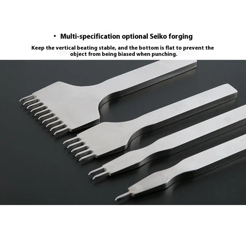 4Pcs DIY Leather Punch Tool Set 1 / 2 / 5 / 10 Tooth 4mm Spacing White Steel Diamond-Shape Chisel